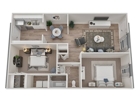 Floor plan for 2 beds, 1 bath, 950 sqft